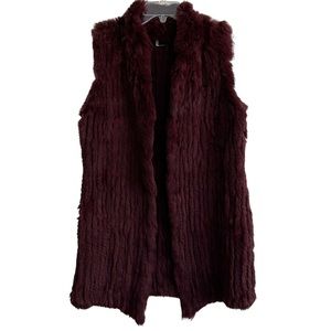 Love Token Burgundy Wine Rabbit Fur Long Vest M